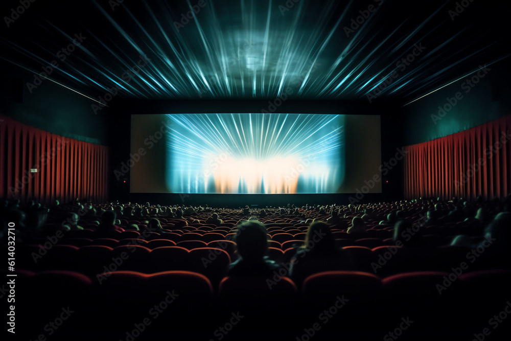 Poster generative ai movie theater with blank screen / high contrast image