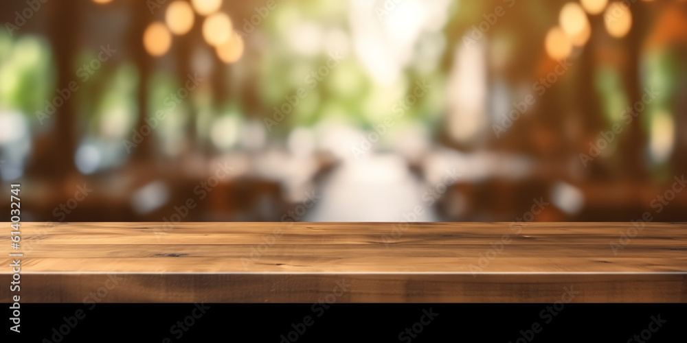 Poster generative ai look out from the table, blur image of inside the church as background.