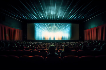 Fototapeta na wymiar Generative AI Movie Theater with blank screen / High contrast image