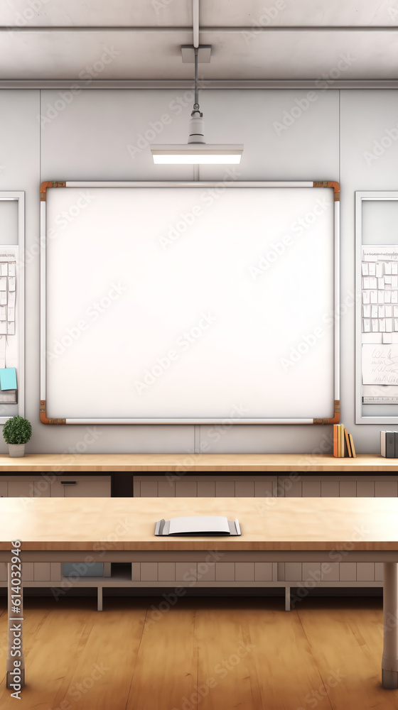 Poster generative ai classroom school.interior of clean spacious classroom ready for new school year. empty