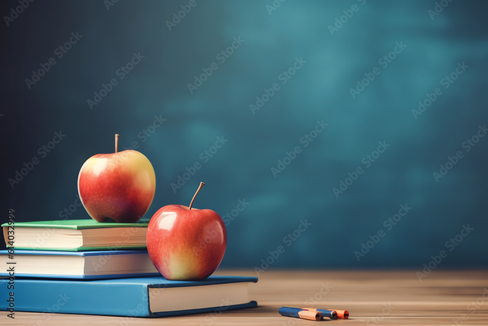 Aufkleber generative ai school teacher's desk with stack of books and apple
