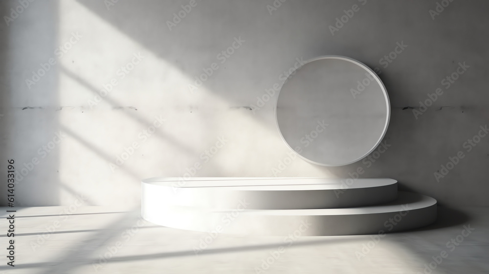 Poster Generative AI 3d rendering of empty concrete room with light and shadow on the curve wall.