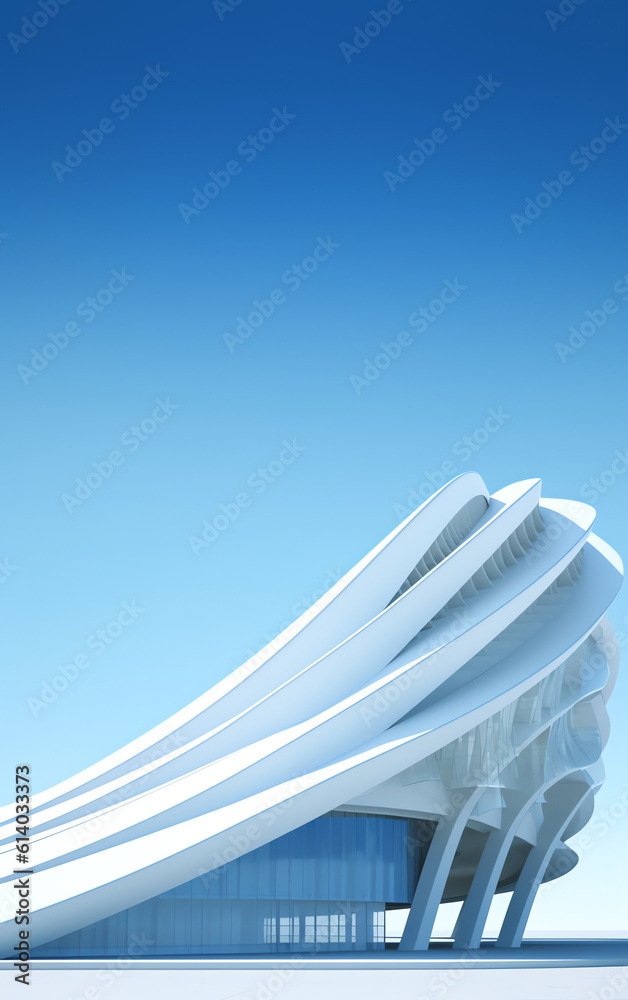 Poster generative ai architectural composition, facade detail, wall, against light empty sky - 3d render. p