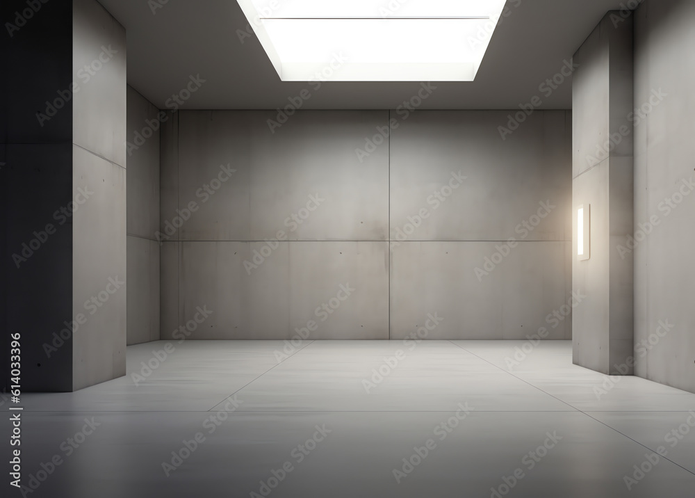 Poster Generative AI Abstract 3d rendering of empty concrete room with light and shadow on the wall.
