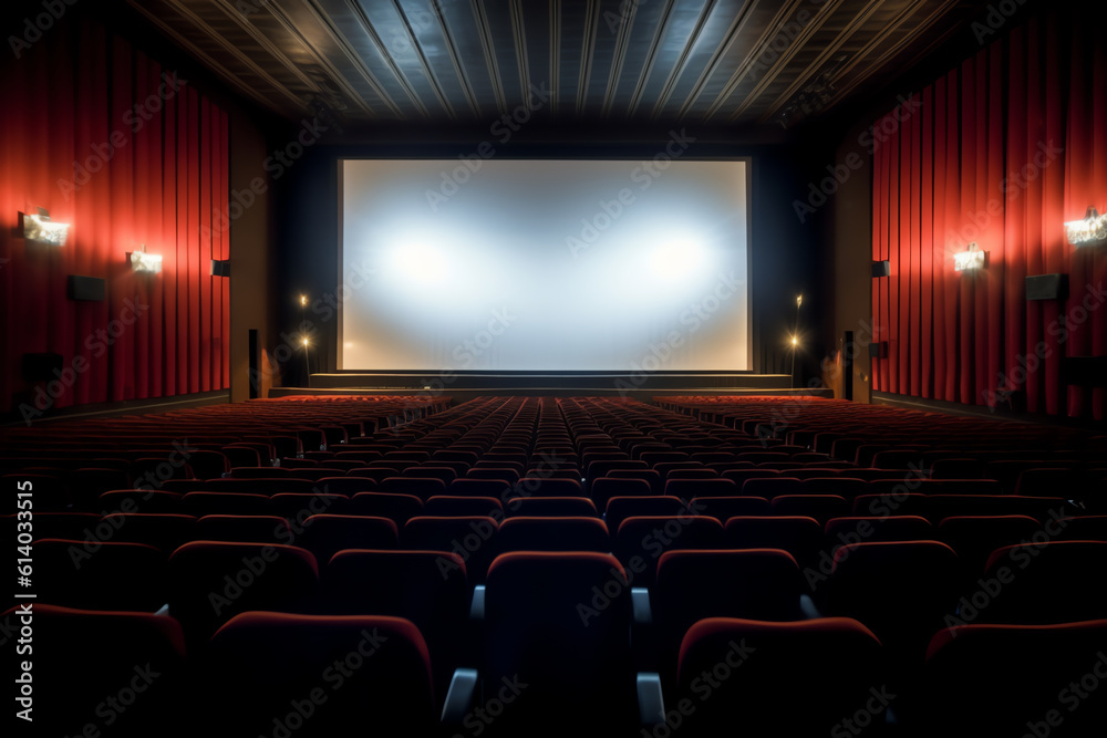 Poster Generative AI blurred empty cinema screen with red seats