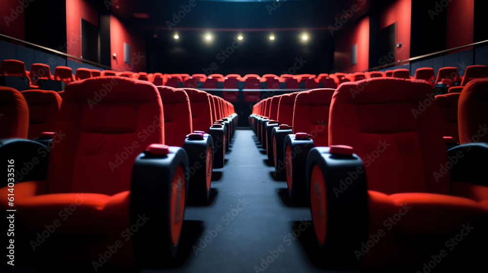 Aufkleber Generative AI Empty movie theater with red seats