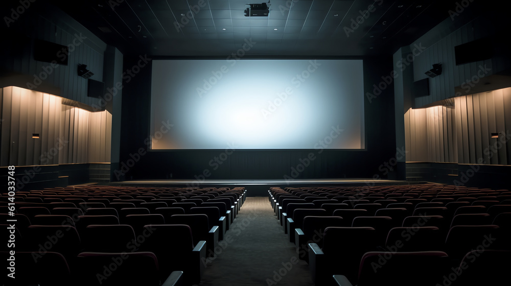 Poster generative ai empty movie theater with projection light falling into the lens