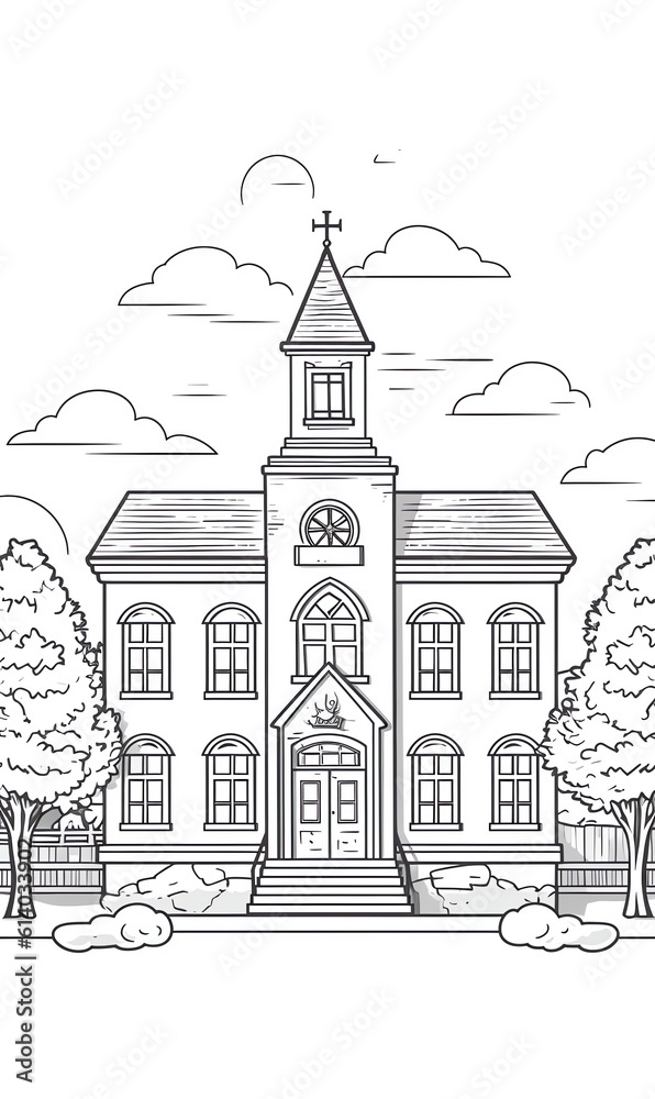 Poster generative ai empty school vector black line illustration isolated white. sketch art