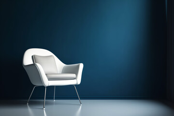 Generative AI White chair in blue pastel room for copy space.