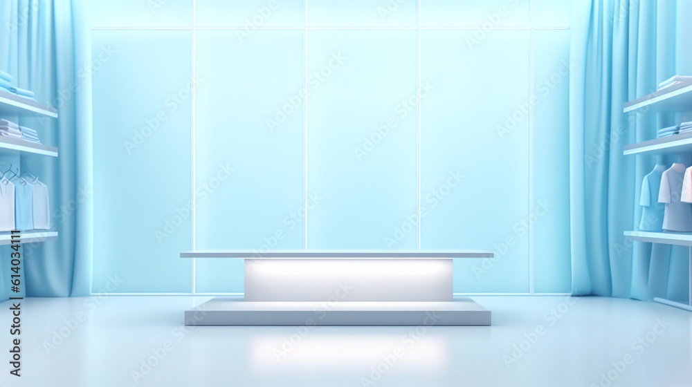Poster Generative AI Empty Classroom or conference room with projector and screen light inside windows,blue tone
