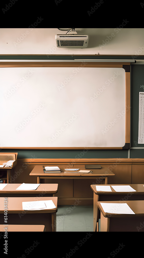 Poster generative ai desks and blackboard in classroom at school