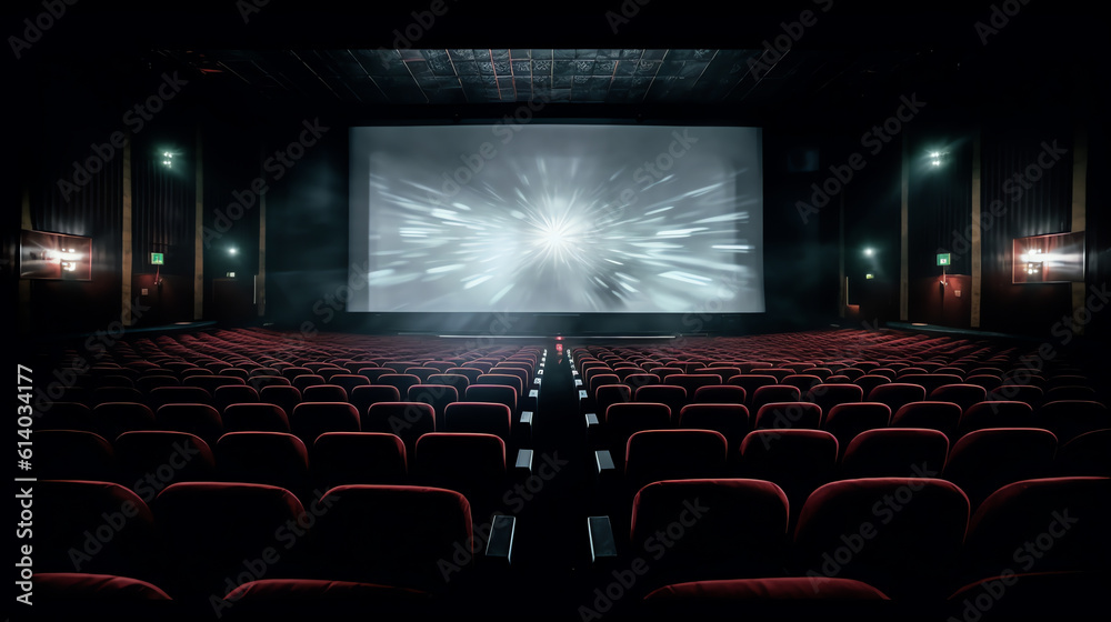 Poster generative ai empty movie theater with projection light falling into the lens