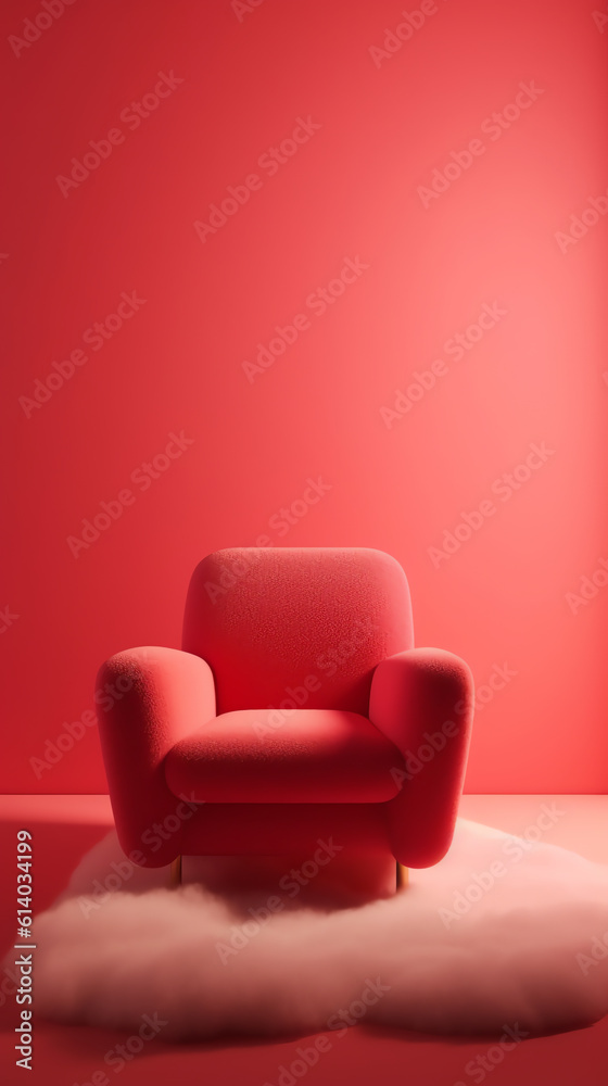 Poster generative ai cinema red cozy seat. armchair with comfortable elbows. 3d rendering.