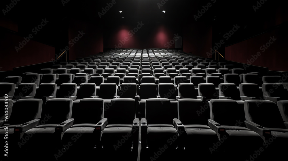 Aufkleber Generative AI Empty cinema auditorium. Projection screen is ready for adding a picture