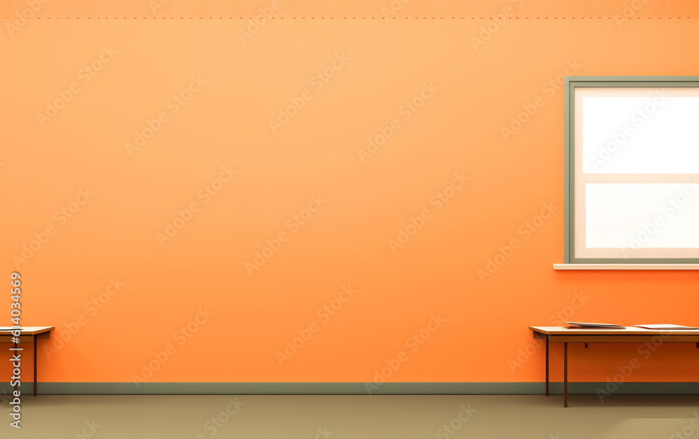 Poster Generative AI Empty classroom. School Education background. Empty school classroom. Classroom interior. Meeting room. Vector cartoon empty elementary or high school, college university classroom.
