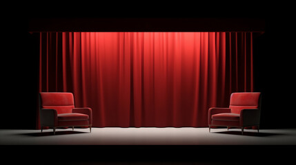Generative AI theater red curtains and seats