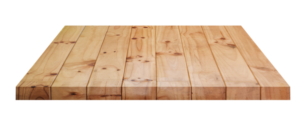 Empty top of wooden table or counter isolated on transparent background. For product display or design