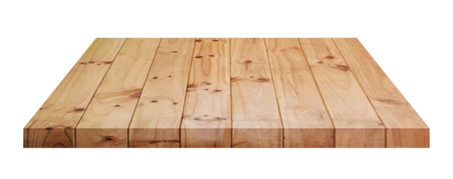 Empty top of wooden table or counter isolated on transparent background. For product display or design