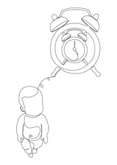 One continuous line of Alarm Clock and baby child. Thin Line Illustration vector concept. Contour Drawing Creative ideas.