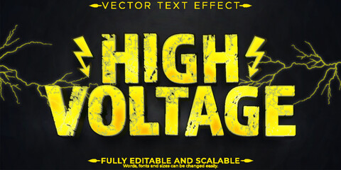 High voltage electric text effect, editable power and danger text style