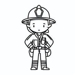 Full-body illustration of a chibi female firefighter, perfect for children's drawing activities.