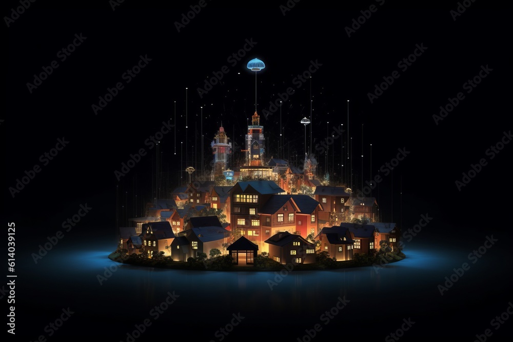 Leinwandbilder developing a digital network for smart homes and cities. smart citi and network communication concep