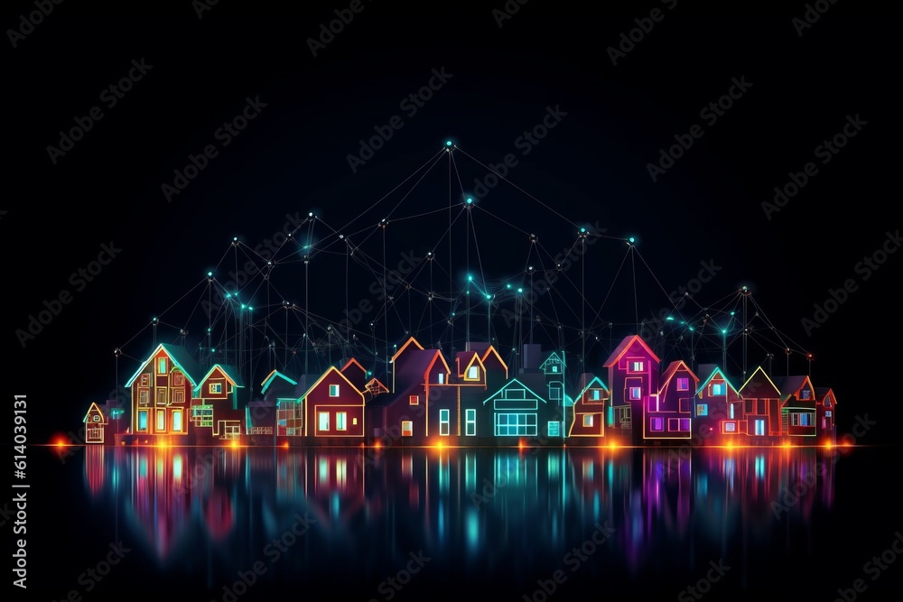 Poster Developing a digital network for smart homes and cities. smart citi and network communication concepts. Generative AI