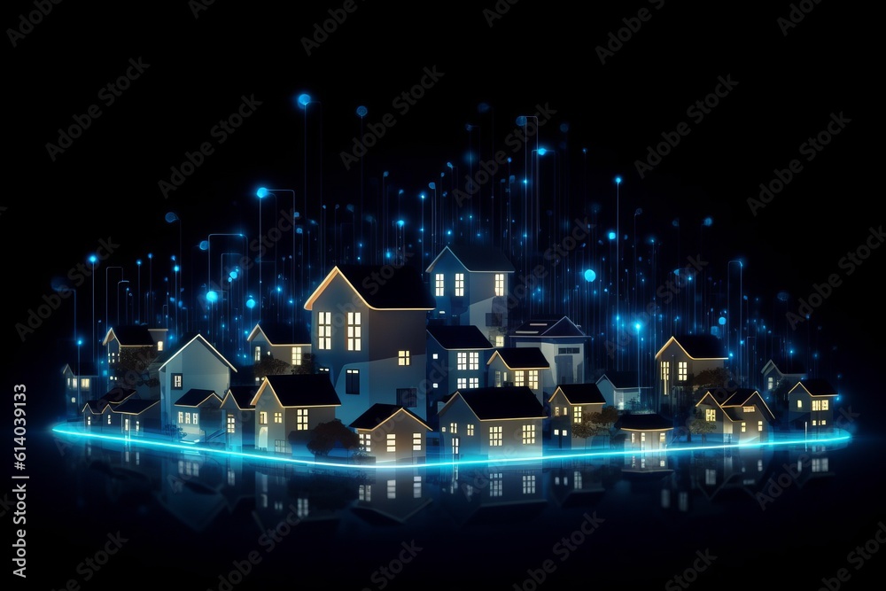 Leinwandbilder developing a digital network for smart homes and cities. smart citi and network communication concep