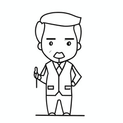 Chibi teacher illustration in neat attire, holding a pen.For making a book,color book, and greating card for school