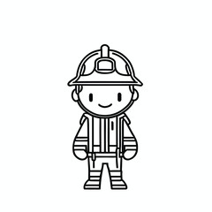 Chibi firefighter line art illustration with no background, featuring firefighter's uniform and helmet.