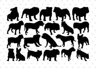 Bulldog Silhouette, Bulldog SVG, Dog Svg, Pit Bull Svg, Chihuahua Svg, Bulldog Bundle, SB00232