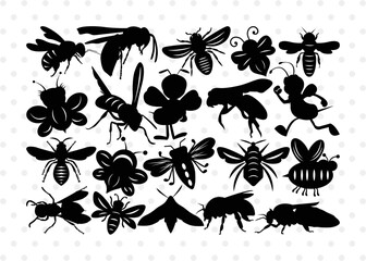 Bee Silhouette, Bee SVG, Beehive Svg, Bee Insect Svg, Honeycomb Svg, Bee Bundle, SB00227
