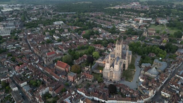 Unique drone shot of Canterbury Canal, River Stour, UK
