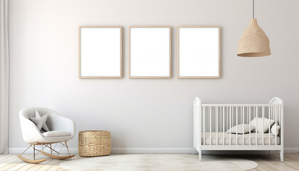 Baby Room with Mural Wall and Frames Mockup