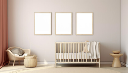 White and minimalistic Baby Room with Frames Mockup