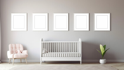 White and minimalistic Baby Room with Frames Mockup