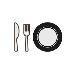 Plate fork dinner food in restaurant set icon eat