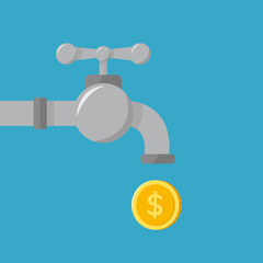 a golden coin falling from the water tap