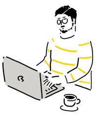 パソコンを使い仕事をするメガネの男性jpg/Man in glasses working with a computer