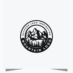 Vintage badge mountain outdoor forest camp logo design template 