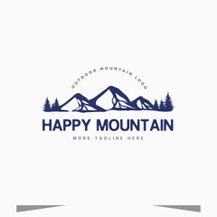 Mountain with pines forest simple logo design template inspiration