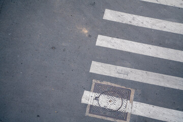 Close up white Pedestrian Crossing on street