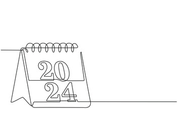 Continuous line drawing of calendar day icon with 1 january 2024. calendar icon in single line doodle style. New year's day 2024. Love. Date. Calendar icon, eps10 vector illustration