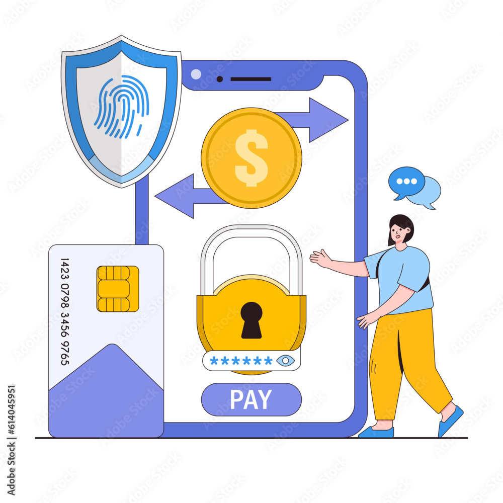 Poster secure payment transactions vector illustration concept with characters. payment gateways, encrypted