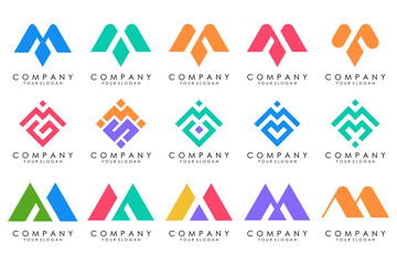 Set of letter M logo design vector. Collection of modern M letter design in colorful.