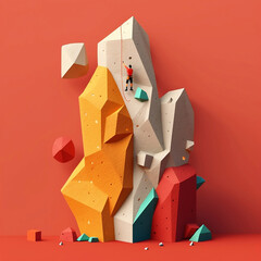 3d minimalist illustration of rock climbing - obrazy, fototapety, plakaty