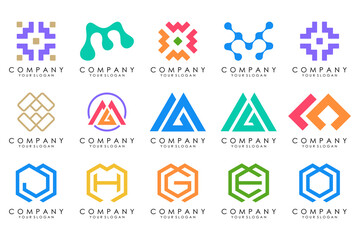 Set of letter M logo design vector. Collection of modern M letter design in colorful.
