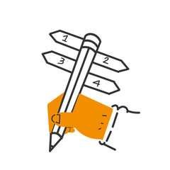 hand drawn doodle pencil direction sign in different direction icon