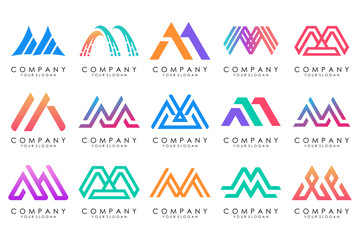 Set of letter M logo design vector. Collection of modern M letter design in colorful.