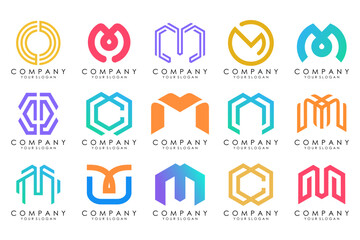 Set of letter M logo design vector. Collection of modern M letter design in colorful.